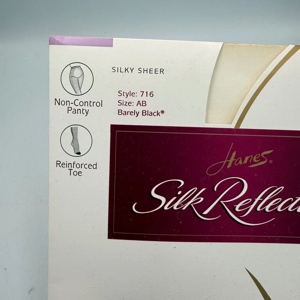 Hanes Silk Reflections Silky Sheer Pantyhose Barely Black 716 Size AB Vintage